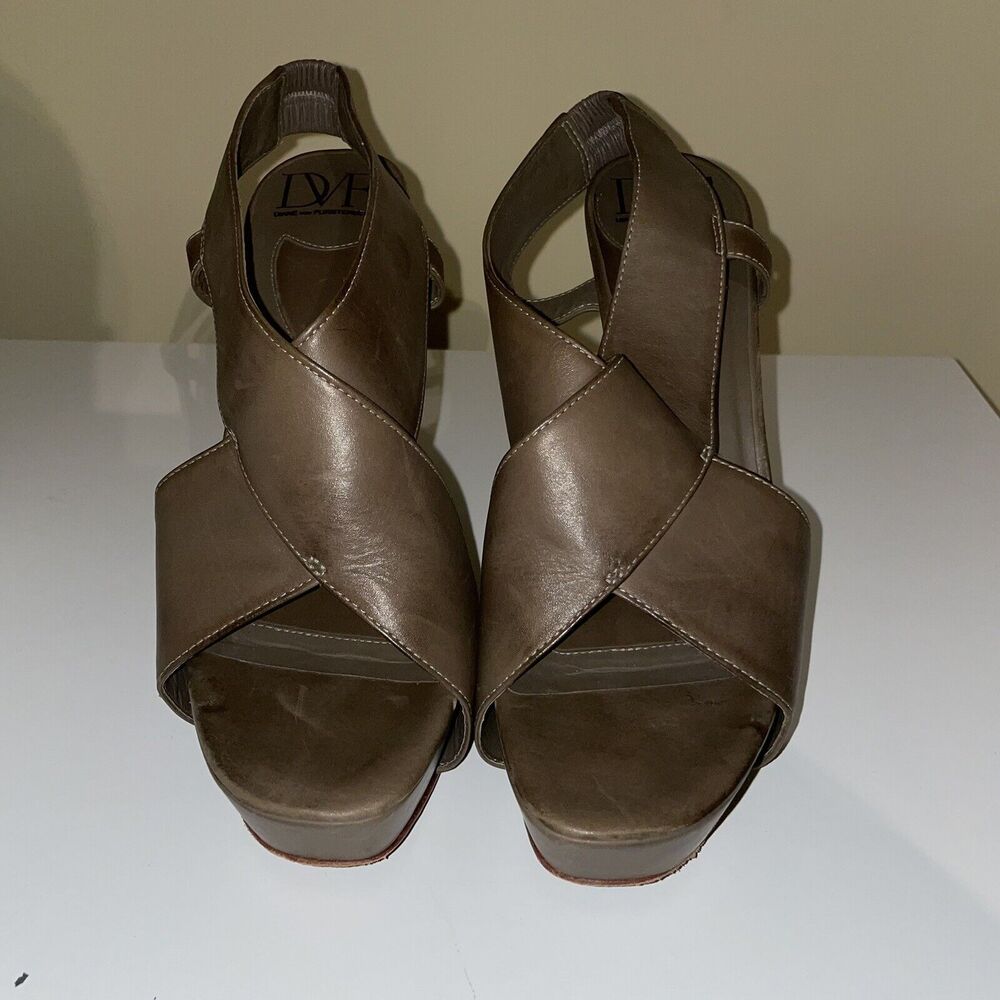 Diane Von Furstenberg Zia ll Leather Platform Heels Size 10 M